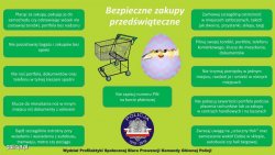 alt="Ulotka dotycząca bezpiecznego okresu przedświątecznego, na której wskazano zasady bezpiecznych zakupów oraz bezpiecznego zachowania w tym okresie."